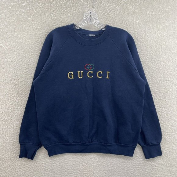 Unsure Sweaters - Navy Blue Designer Inspired Monogram Logo Pullover Crewneck Sweatshirt L Large